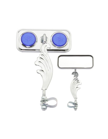 Rectangle Wing Mirror Chrome Right Blue Reflectors.